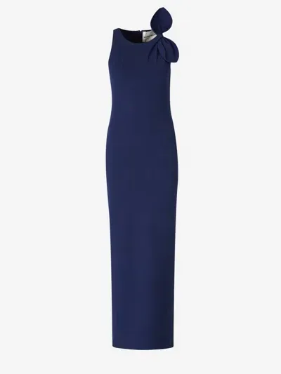 Roland Mouret Stretch Viscose Flat Knit Long Dress In Navy