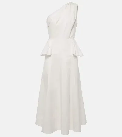 Roland Mouret One-shoulder Cotton Poplin Midi Dress In White