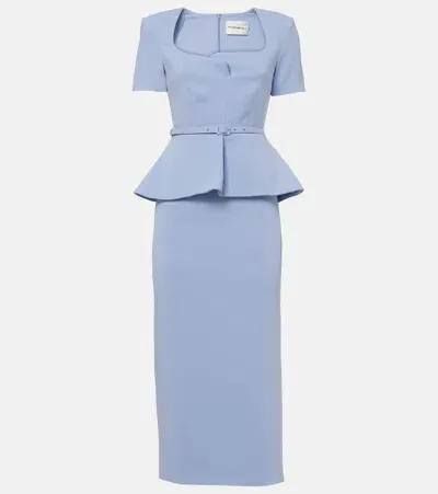 Roland Mouret Peplum Silk And Wool-blend Midi Dress In Blue