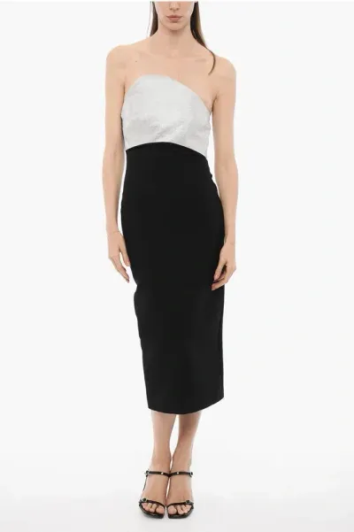 Roland Mouret Wool And Silk Maxi Strapless Ress With Rhinestone Detail In Black