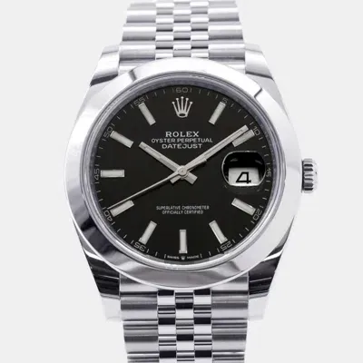 Pre-owned Rolex Black Stainless Steel Datejust Automatic Men's Wristwatch 41 Mm