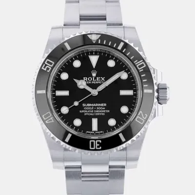 Pre-owned Rolex Black Stainless Steel Submariner 114060 Automatic Men's Wristwatch 40 Mm