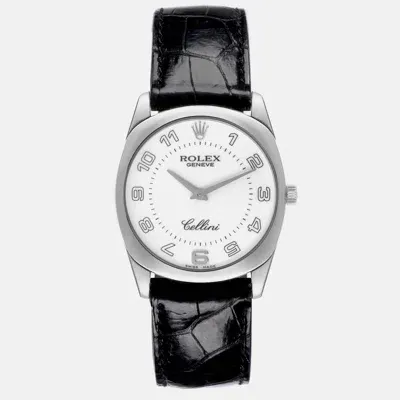 Pre-owned Rolex Cellini Danaos White Gold Black Strap Mens Watch 4233