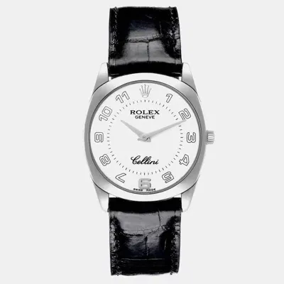 Pre-owned Rolex Cellini Danaos White Gold Black Strap Mens Watch 4233