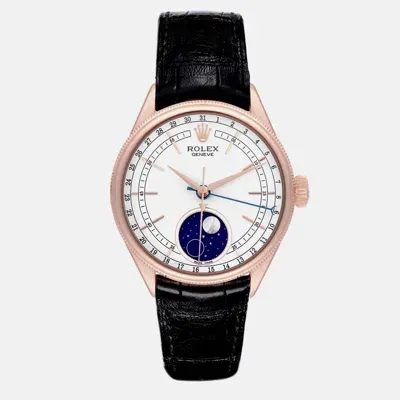 Pre-owned Rolex Cellini Moonphase White Dial Rose Gold Mens Watch 50535