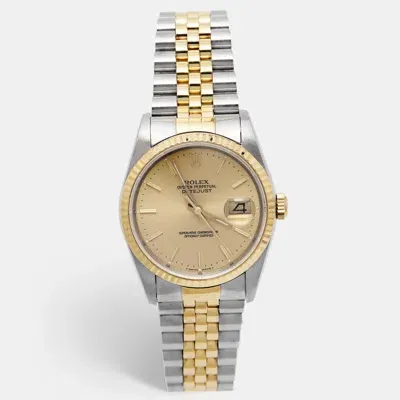 Pre-owned Rolex Champagne 18k Yellow Gold Stainless Steel Datejust 16233 Men's Wristwatch 36 Mm