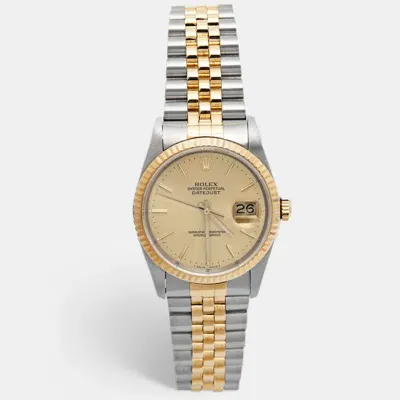 Pre-owned Rolex Champagne 18k Yellow Gold Stainless Steel Datejust 16233 Men's Wristwatch 36 Mm