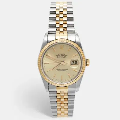 Pre-owned Rolex Champagne 18k Yellow Gold Stainless Steel Datejust 16233 Men's Wristwatch 36 Mm