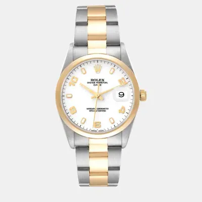 Pre-owned Rolex Date Steel Yellow Gold White Dial Men's Watch 34.0 Mm