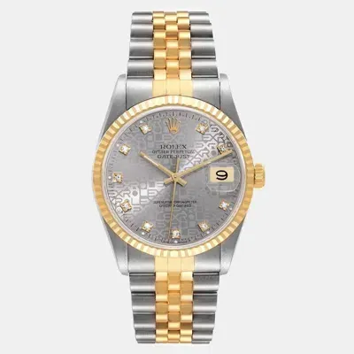 Pre-owned Rolex Datejust Anniversary Diamond Dial Steel Yellow Gold Watch 36.0 Mm In Grey