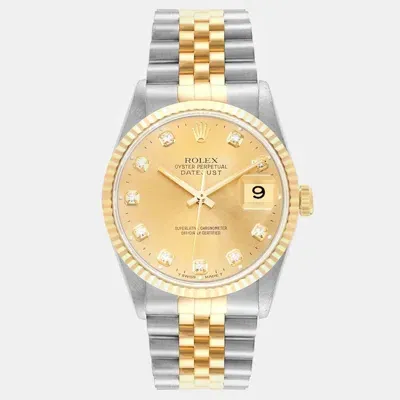 Pre-owned Rolex Datejust Champagne Diamond Dial Steel Yellow Gold Men's Watch 36.0 Mm