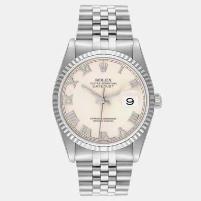 Pre-owned Rolex Datejust Ivory Roman Dial Steel White Gold Men's Watch 36.0 Mm