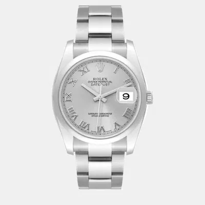 Pre-owned Rolex Datejust Silver Roman Dial Steel Men's Watch 36.0 Mm