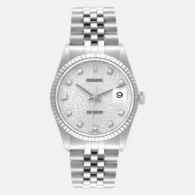 Pre-owned Rolex Datejust Steel White Gold Anniversary Diamond Dial Men's Watch 36.0 Mm In Silver