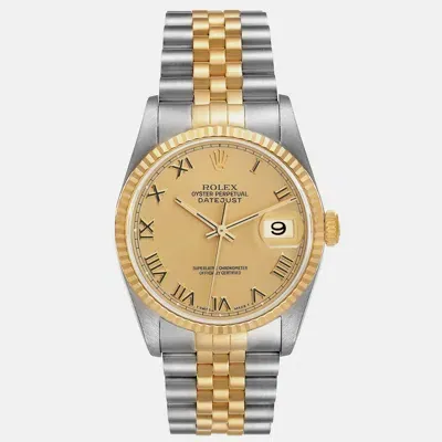 Pre-owned Rolex Datejust Steel Yellow Gold Champagne Dial Men's Watch 36 Mm