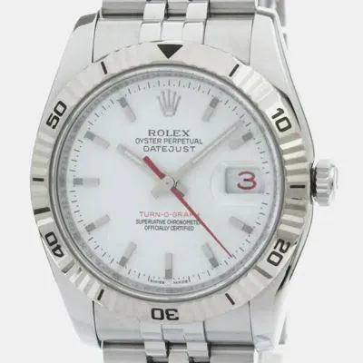 Pre-owned Rolex Datejust Turn-o-graph 18k White Gold Steel Automatic Watch 36 Mm