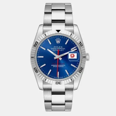 Pre-owned Rolex Datejust Turnograph Steel White Gold Blue Dial Men's Watch 116264 36 Mm