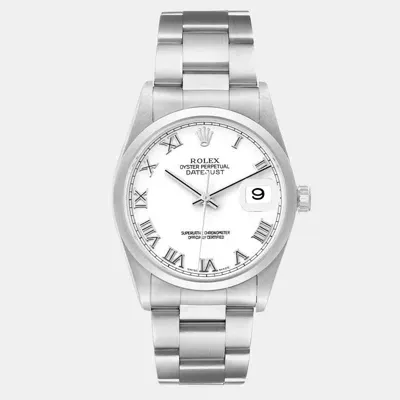 Pre-owned Rolex Datejust White Dial Smooth Bezel Steel Men's Watch 36 Mm