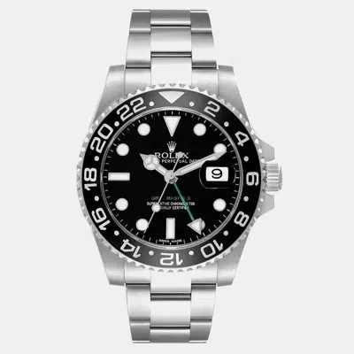 Pre-owned Rolex Gmt Master Ii Green Hand Black Dial Steel Men's Watch 116710 40 Mm