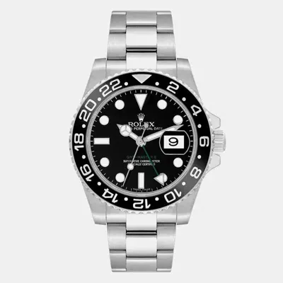 Pre-owned Rolex Gmt Master Ii Green Hand Black Dial Steel Mens Watch 116710