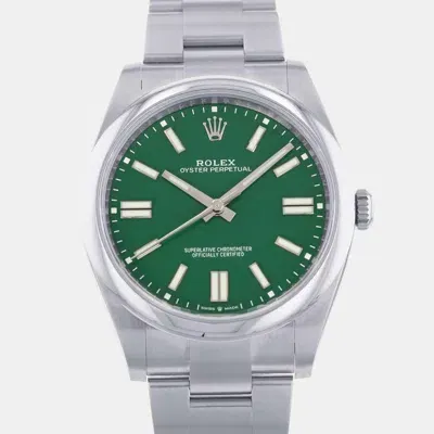 Pre-owned Rolex Green Stainless Steel Oyster Perpetual 124300 Automatic Men's Wristwatch 41 Mm