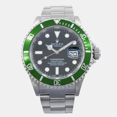 Pre-owned Rolex Green Stainless Steel Submariner 16610lv Automatic Men's Wristwatch 40 Mm