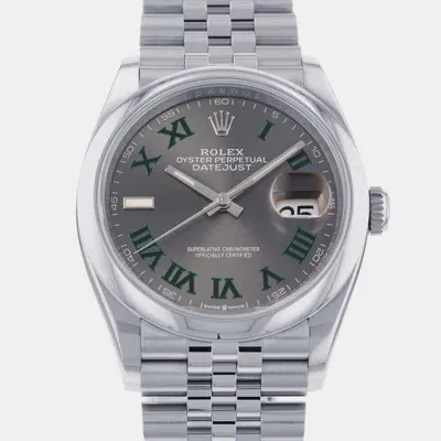 Pre-owned Rolex Grey Stainless Steel Datejust Automatic Men's Wristwatch 36 Mm