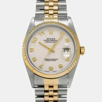 Pre-owned Rolex Ivory 18k Yellow Gold Stainless Steel Datejust Automatic Men's Wristwatch 36 Mm In White