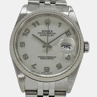 Pre-owned Rolex Ivory Stainless Steel Datejust Automatic Men's Wristwatch 35 Mm In White