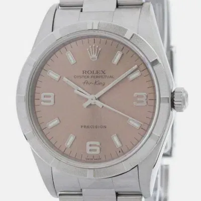 Pre-owned Rolex Orange Stainless Steel Air-king 14010m Automatic Men's Wristwatch 34 Mm