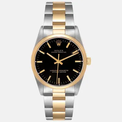 Pre-owned Rolex Oyster Perpetual Steel Yellow Gold Black Dial Men's Watch 34.0 Mm