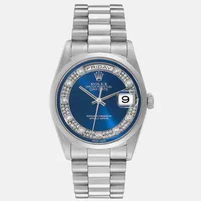 Pre-owned Rolex President Day-date Platinum Myriad Diamond Dial Mens Watch 18206 In Blue