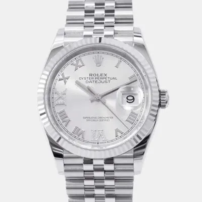 Pre-owned Rolex Silver 18k White Gold Stainless Steel Datejust 126234 Automatic Men's Wristwatch 36 Mm