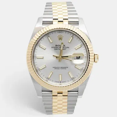 Pre-owned Rolex Silver 18k Yellow Gold Stainless Steel Datejust M126333-0002 Men's Wristwatch 41 Mm