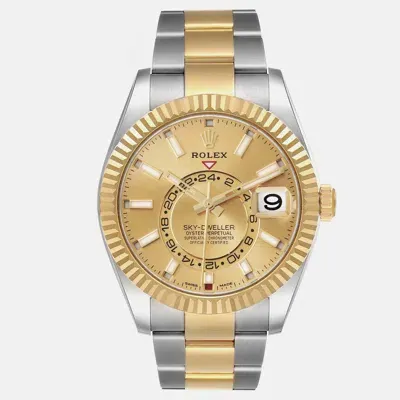 Pre-owned Rolex Sky Dweller Steel Yellow Gold Champagne Dial Mens Watch 326933