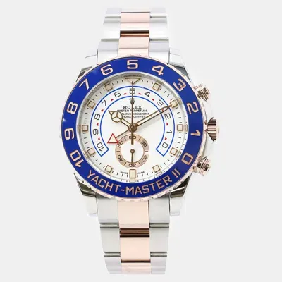 Pre-owned Rolex White 18k Rose Gold Stainless Steel Yacht-master Ii Automatic Men's Wristwatch 44 Mm