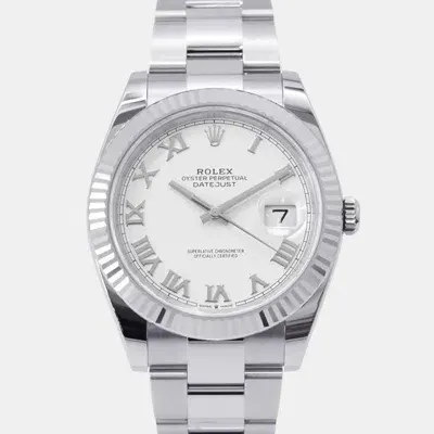 Pre-owned Rolex White 18k White Gold Stainless Steel Datejust 126334 Automatic Men's Wristwatch 41 Mm