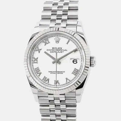 Pre-owned Rolex White 18k White Gold Stainless Steel Datejust Automatic Men's Wristwatch 36 Mm