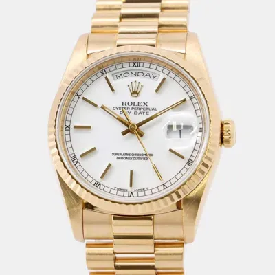 Pre-owned Rolex White 18k Yellow Gold Day-date 18238 Automatic Men's Wristwatch 36 Mm