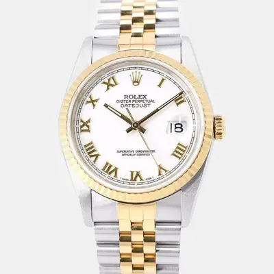 Pre-owned Rolex White 18k Yellow Gold Stainless Steel Datejust 16233 Automatic Men's Wristwatch 36 Mm