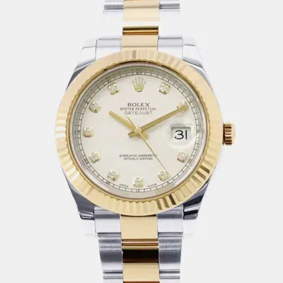 Pre-owned Rolex White 18k Yellow Gold Stainless Steel Datejust Ii Automatic Men's Wristwatch 41 Mm