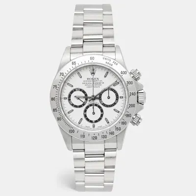 Pre-owned Rolex White Stainless Steel Cosmograph Daytona 16520 Men's Wristwatch 40 Mm In Silver