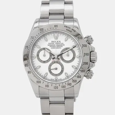 Pre-owned Rolex White Stainless Steel Cosmograph Daytona Automatic Men's Wristwatch 40 Mm