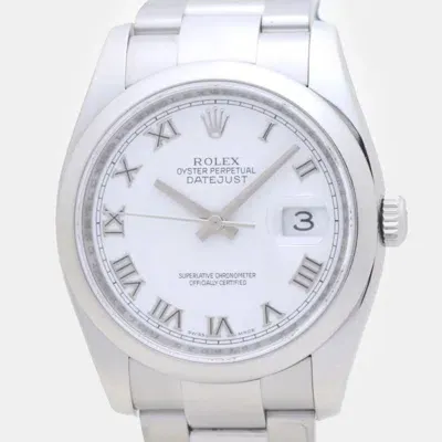 Pre-owned Rolex White Stainless Steel Datejust 116200 Automatic Men's Wristwatch 36 Mm