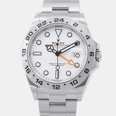 Pre-owned Rolex White Stainless Steel Explorer Ii Automatic Men's Wristwatch 42 Mm