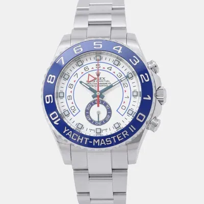 Pre-owned Rolex White Stainless Steel Yacht-master Ii 116680 Automatic Men's Wristwatch 44 Mm