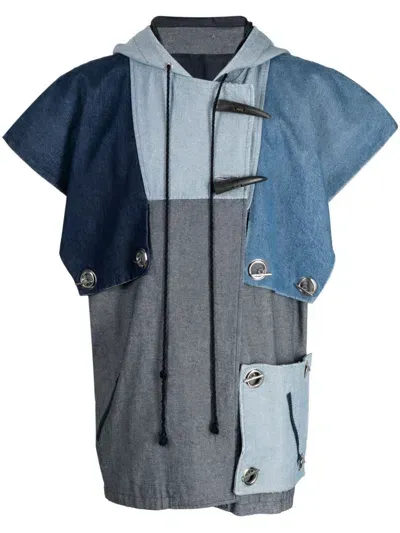 Romeo Hunte Denim Patchwork Hodded Gilet In Blue