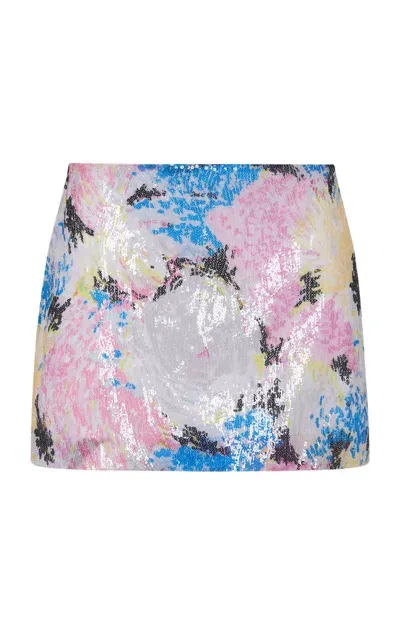 Rosetta Getty Floral Mesh Mini Skirt In Multi