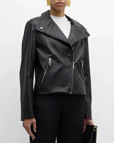 Rosetta Getty Leather Funnel Neck Moto Jacket In Black