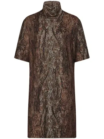 Rosetta Getty Mock-neck Shift Dress In Brown